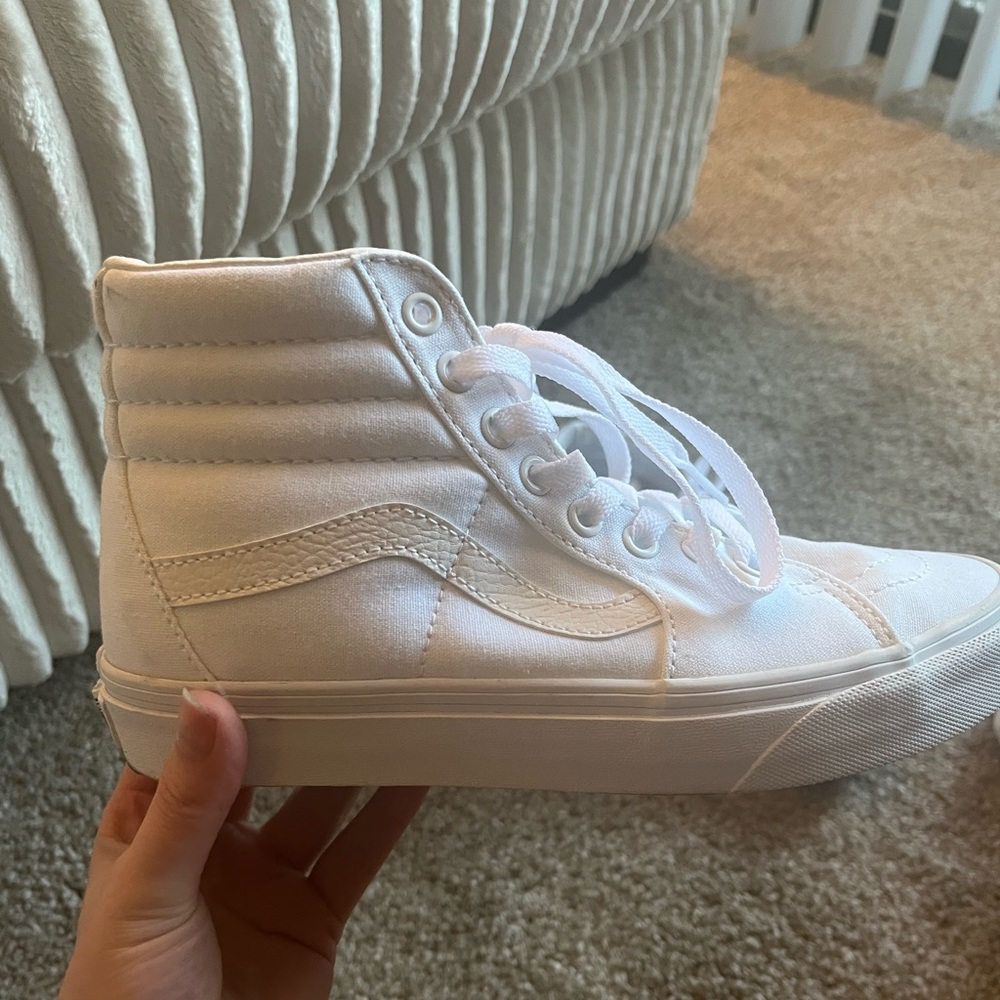 White Canvas Sk8-Hi Top Vans
